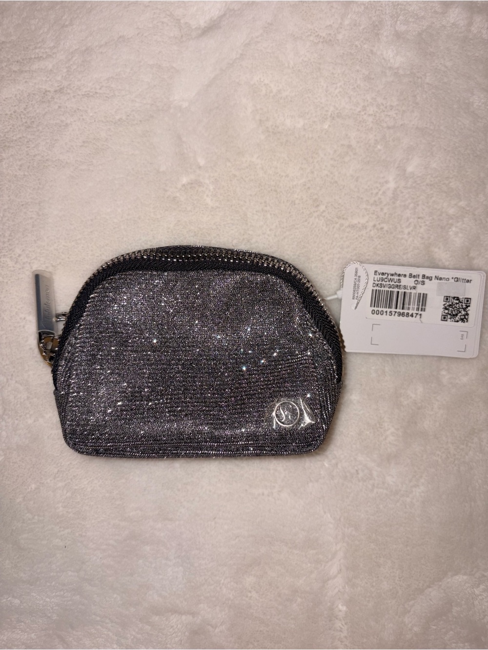 NWT Lululemon Everywhere Belt Bag Nano Glitter Dark Silver Grey Pouch Keychain